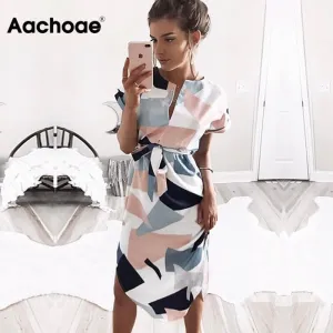 2019 Hot Sale Women Midi Party Dresses Geometric Print Summer Boho Beach Dress Loose Batwing Sleeve Dress Vestidos Plus Size