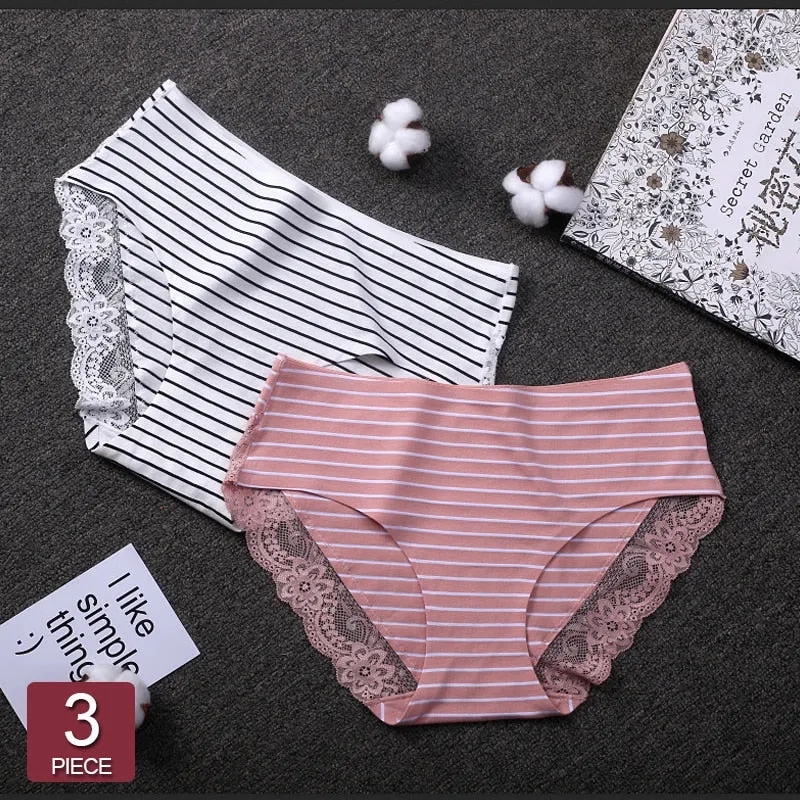 2020 Women Cotton Striped Panties Lace Trim Ladies Boyshort Breathable Safety Female Underwear Middle Waist Girls Boxer Shorts