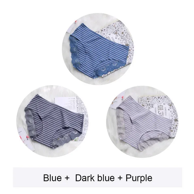 2020 Women Cotton Striped Panties Lace Trim Ladies Boyshort Breathable Safety Female Underwear Middle Waist Girls Boxer Shorts