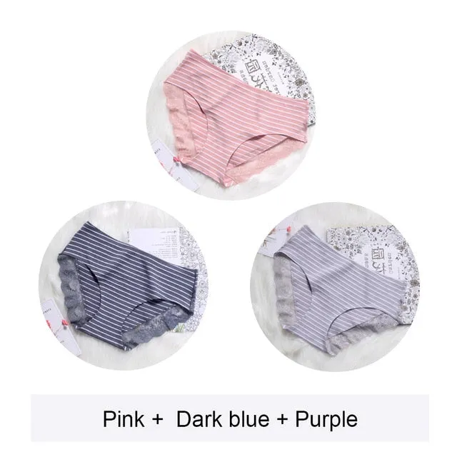 2020 Women Cotton Striped Panties Lace Trim Ladies Boyshort Breathable Safety Female Underwear Middle Waist Girls Boxer Shorts