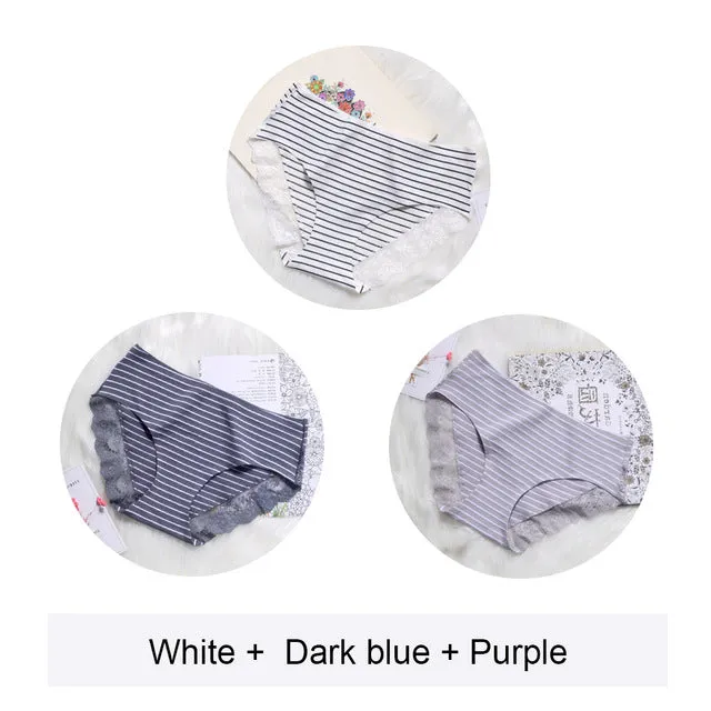 2020 Women Cotton Striped Panties Lace Trim Ladies Boyshort Breathable Safety Female Underwear Middle Waist Girls Boxer Shorts