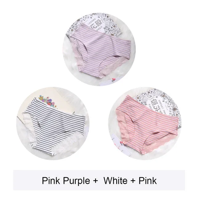 2020 Women Cotton Striped Panties Lace Trim Ladies Boyshort Breathable Safety Female Underwear Middle Waist Girls Boxer Shorts