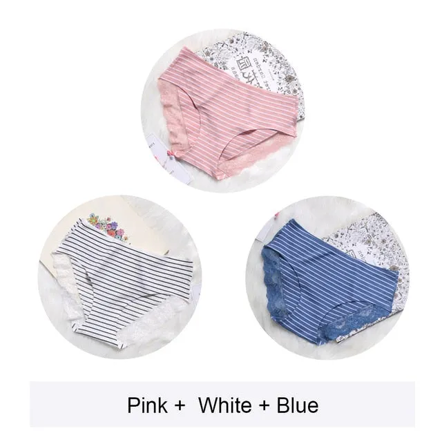 2020 Women Cotton Striped Panties Lace Trim Ladies Boyshort Breathable Safety Female Underwear Middle Waist Girls Boxer Shorts