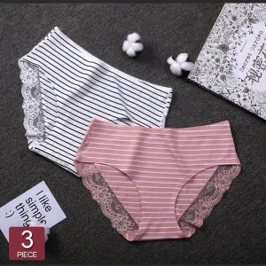 2020 Women Cotton Striped Panties Lace Trim Ladies Boyshort Breathable Safety Female Underwear Middle Waist Girls Boxer Shorts