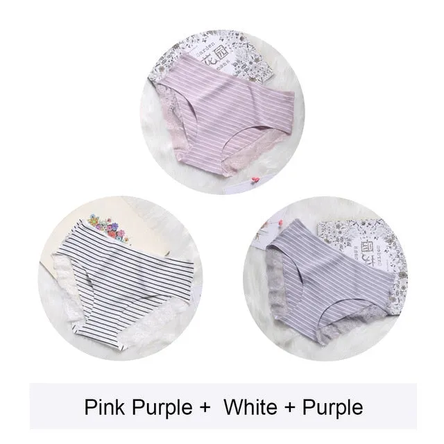 2020 Women Cotton Striped Panties Lace Trim Ladies Boyshort Breathable Safety Female Underwear Middle Waist Girls Boxer Shorts