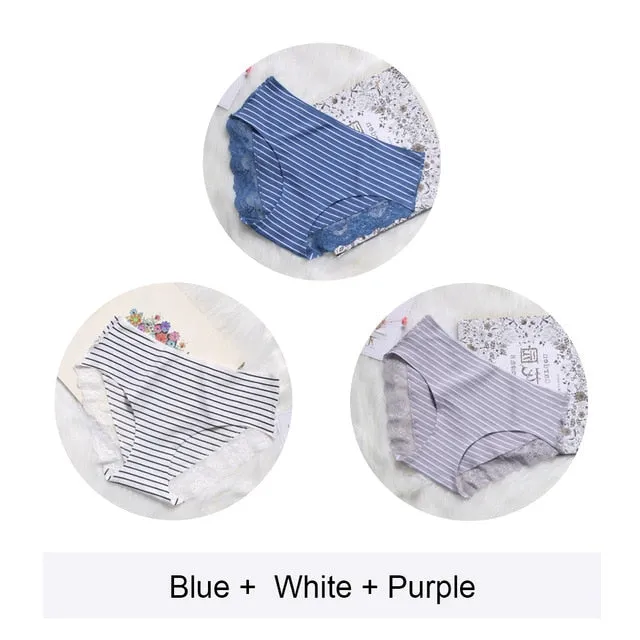 2020 Women Cotton Striped Panties Lace Trim Ladies Boyshort Breathable Safety Female Underwear Middle Waist Girls Boxer Shorts