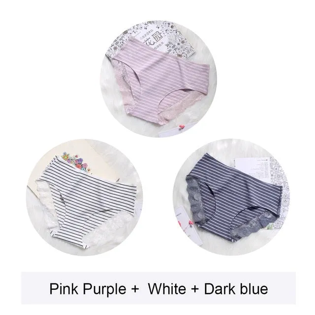 2020 Women Cotton Striped Panties Lace Trim Ladies Boyshort Breathable Safety Female Underwear Middle Waist Girls Boxer Shorts