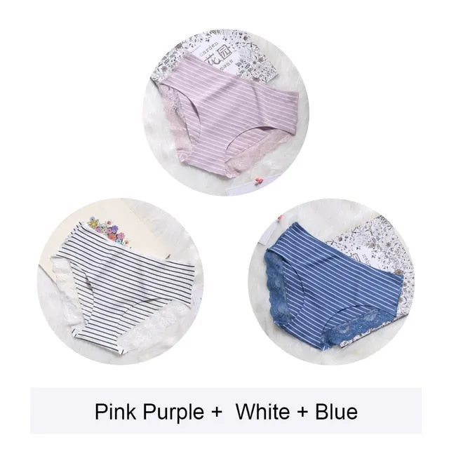 2020 Women Cotton Striped Panties Lace Trim Ladies Boyshort Breathable Safety Female Underwear Middle Waist Girls Boxer Shorts
