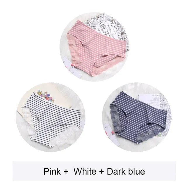 2020 Women Cotton Striped Panties Lace Trim Ladies Boyshort Breathable Safety Female Underwear Middle Waist Girls Boxer Shorts