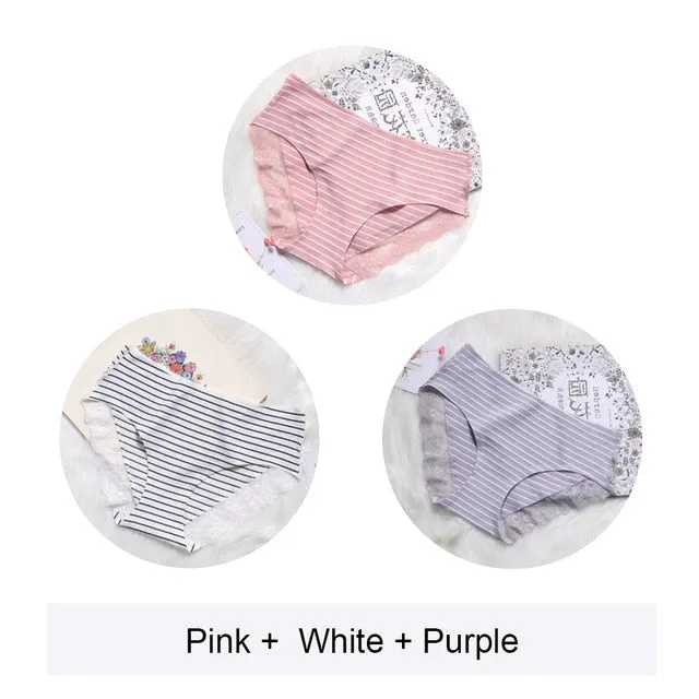 2020 Women Cotton Striped Panties Lace Trim Ladies Boyshort Breathable Safety Female Underwear Middle Waist Girls Boxer Shorts