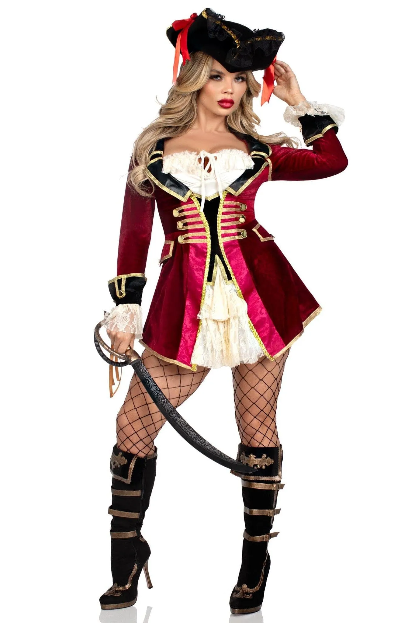 Captivating Pirate Captain Velvet Coat Dress. Tie-Front Bodice