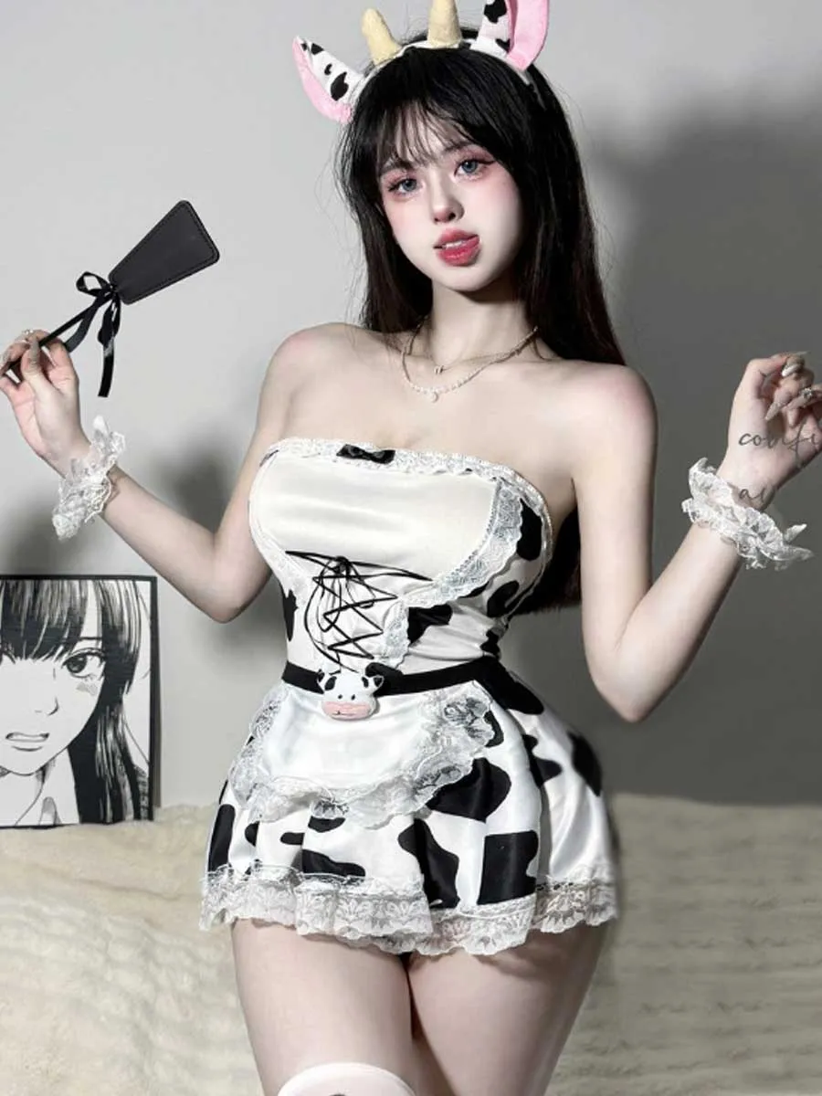 Cow Maid Cosplay Mini Dress