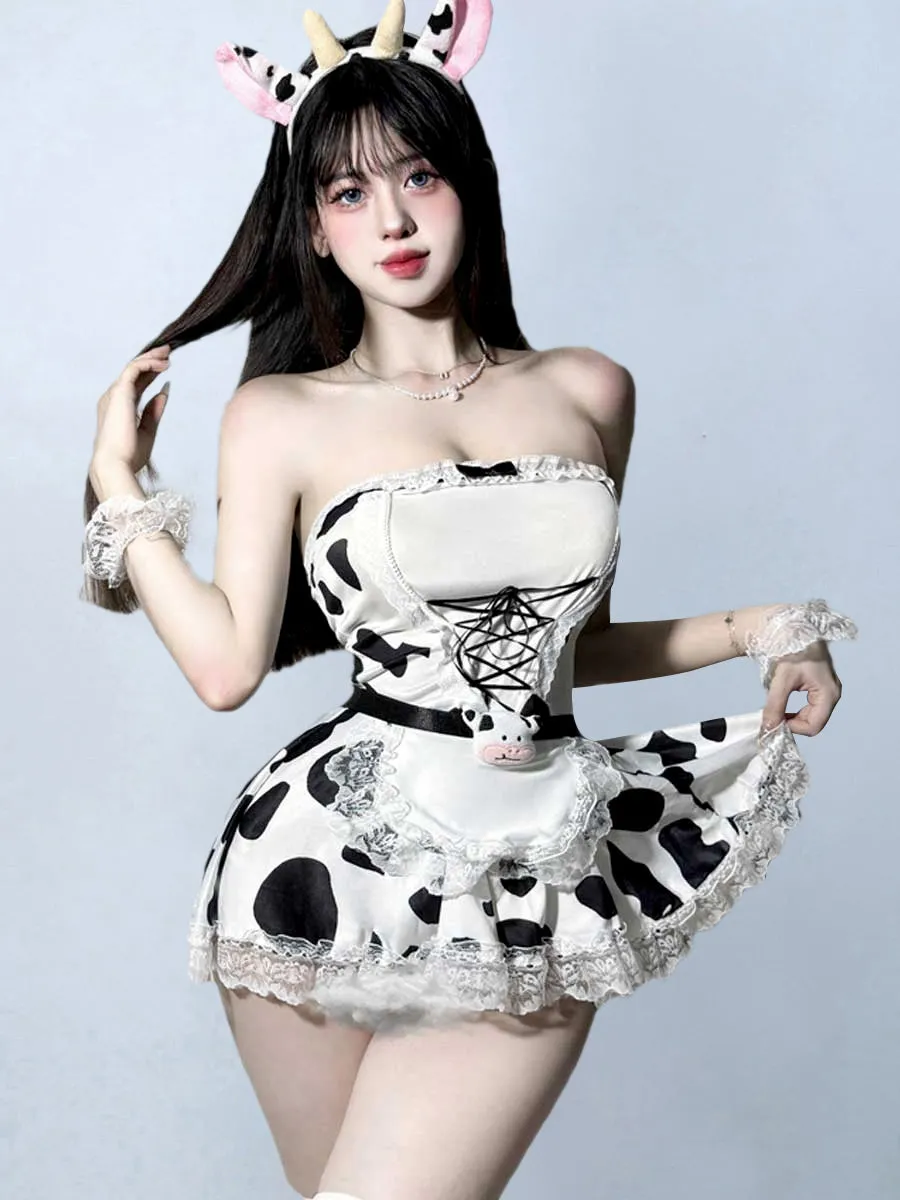 Cow Maid Cosplay Mini Dress
