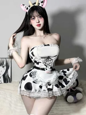 Cow Maid Cosplay Mini Dress