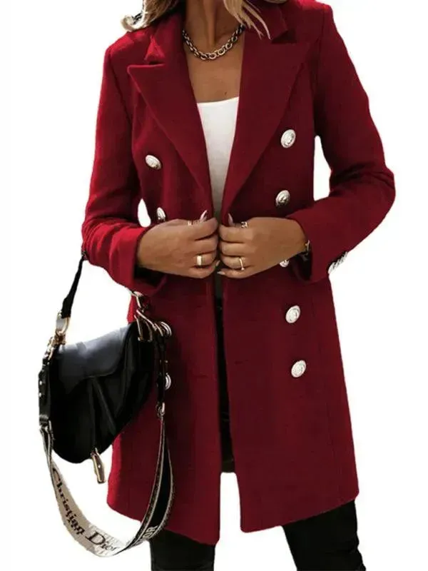Double-Breasted Women Woolen Coat