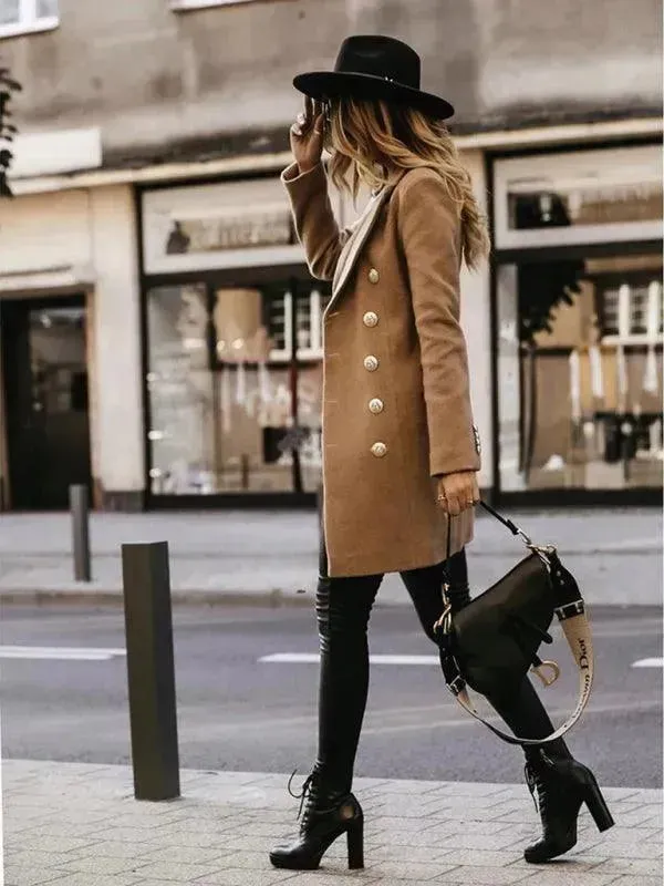 Double-Breasted Women Woolen Coat