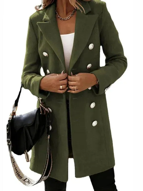 Double-Breasted Women Woolen Coat