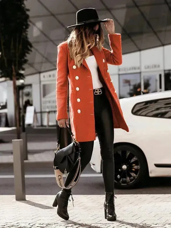 Double-Breasted Women Woolen Coat