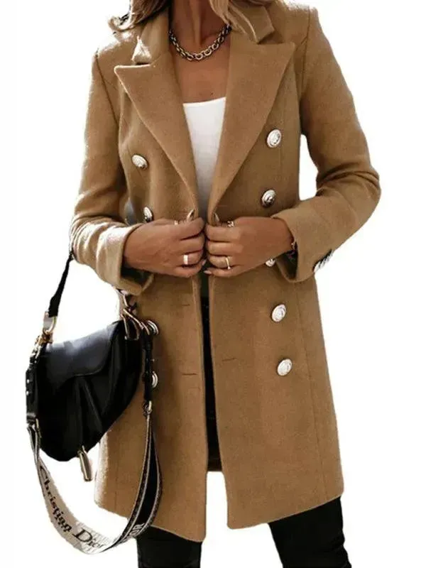 Double-Breasted Women Woolen Coat