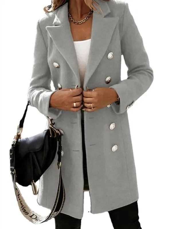 Double-Breasted Women Woolen Coat
