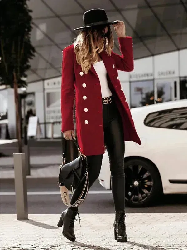 Double-Breasted Women Woolen Coat