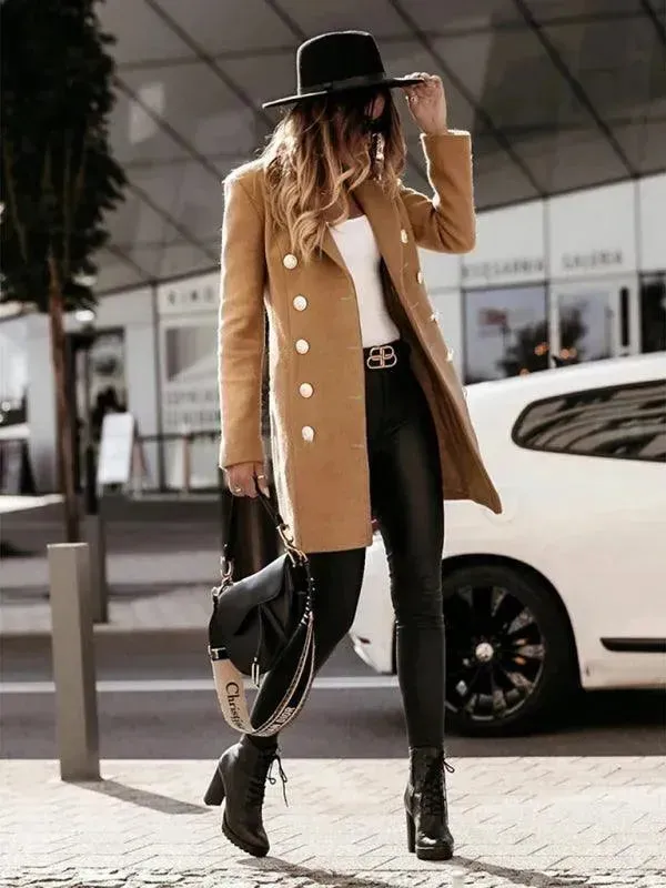 Double-Breasted Women Woolen Coat