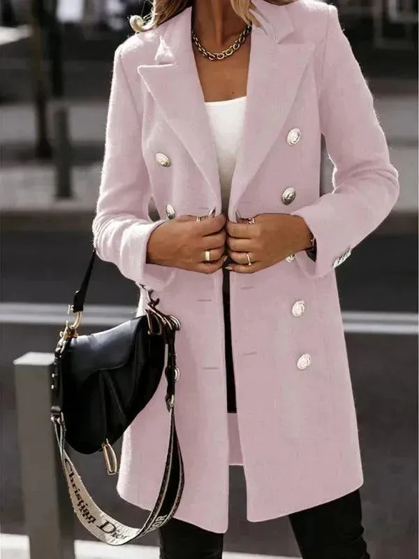 Double-Breasted Women Woolen Coat