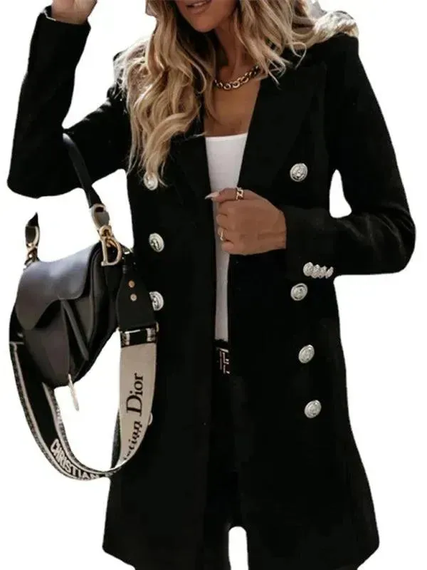 Double-Breasted Women Woolen Coat