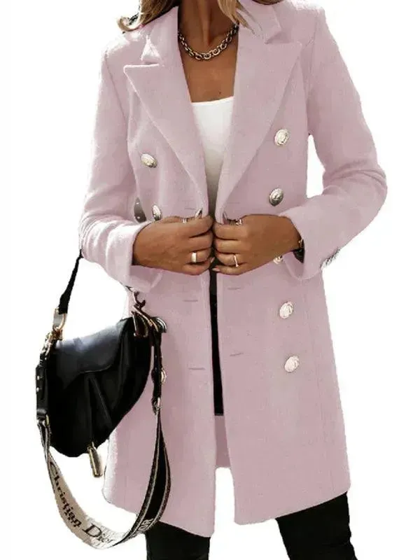 Double-Breasted Women Woolen Coat