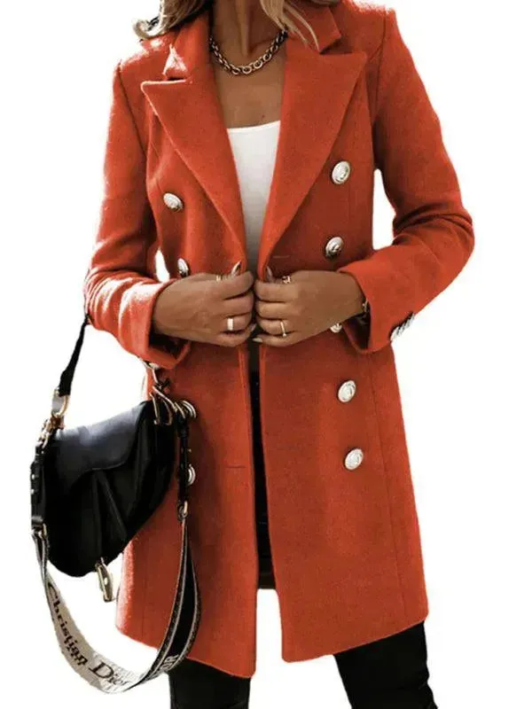 Double-Breasted Women Woolen Coat