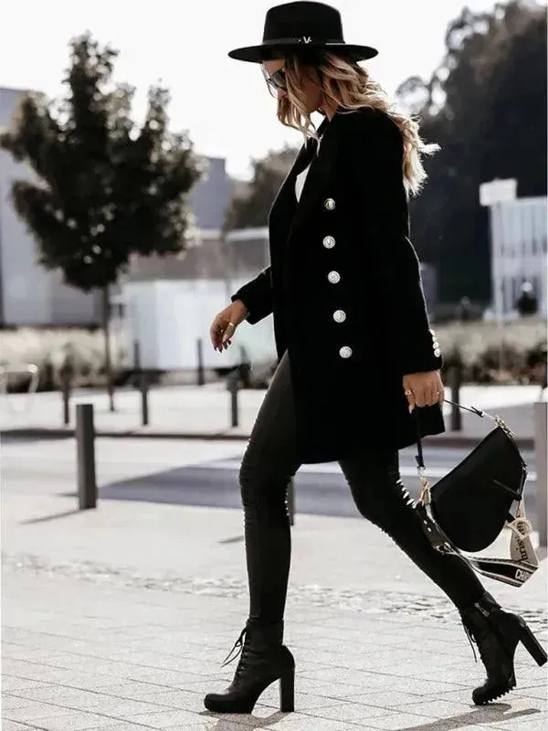 Double-Breasted Women Woolen Coat