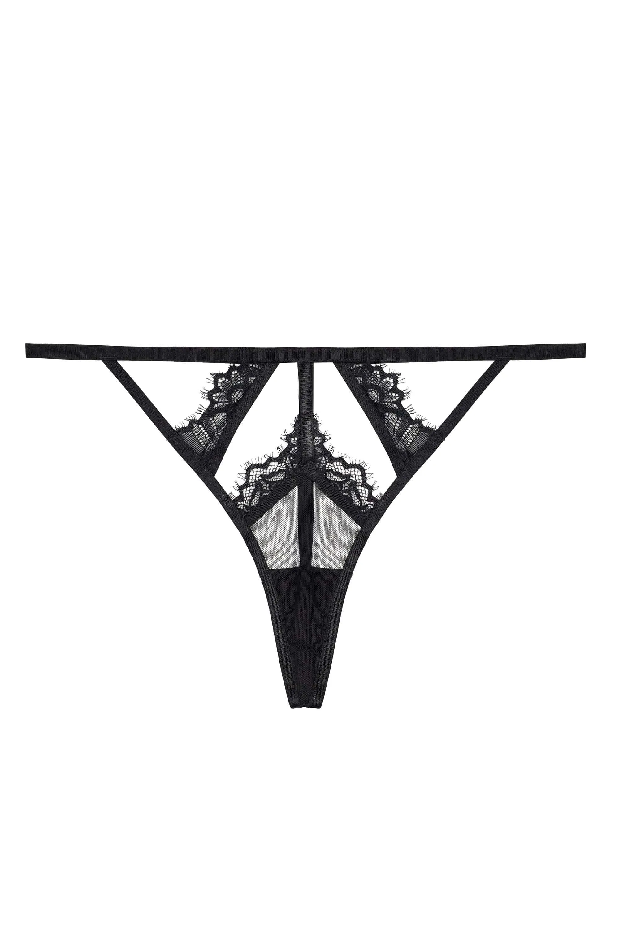 Fleur Black Caged Lace Thong