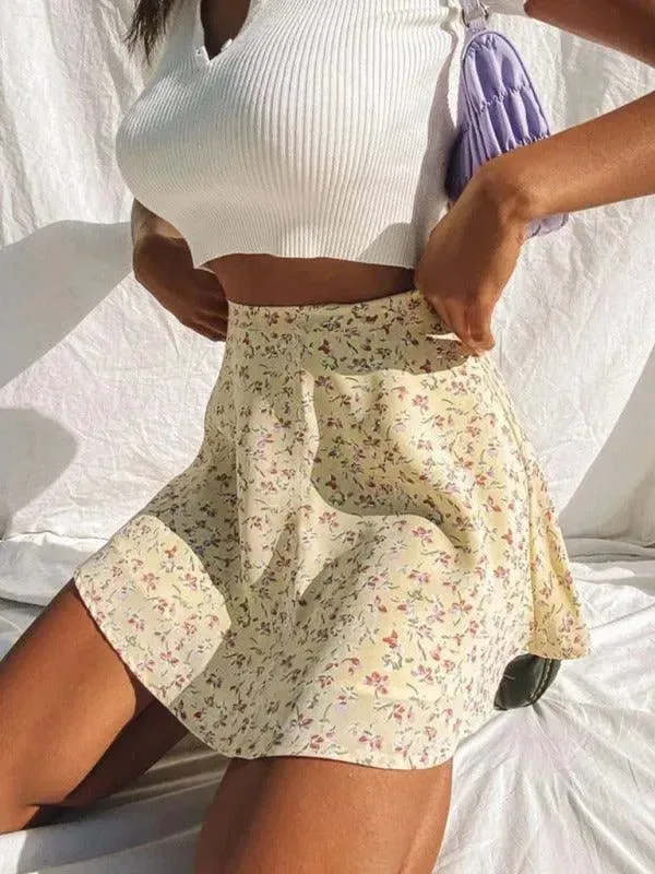 Floral Chiffon Mini Umbrella Skirt