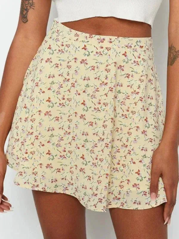 Floral Chiffon Mini Umbrella Skirt