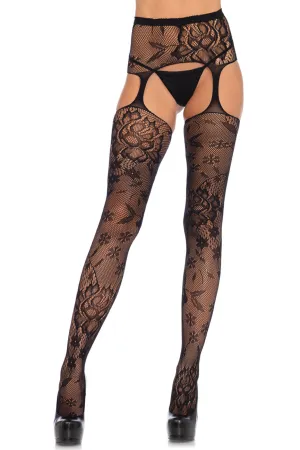Floral Lace Suspender Pantyhose