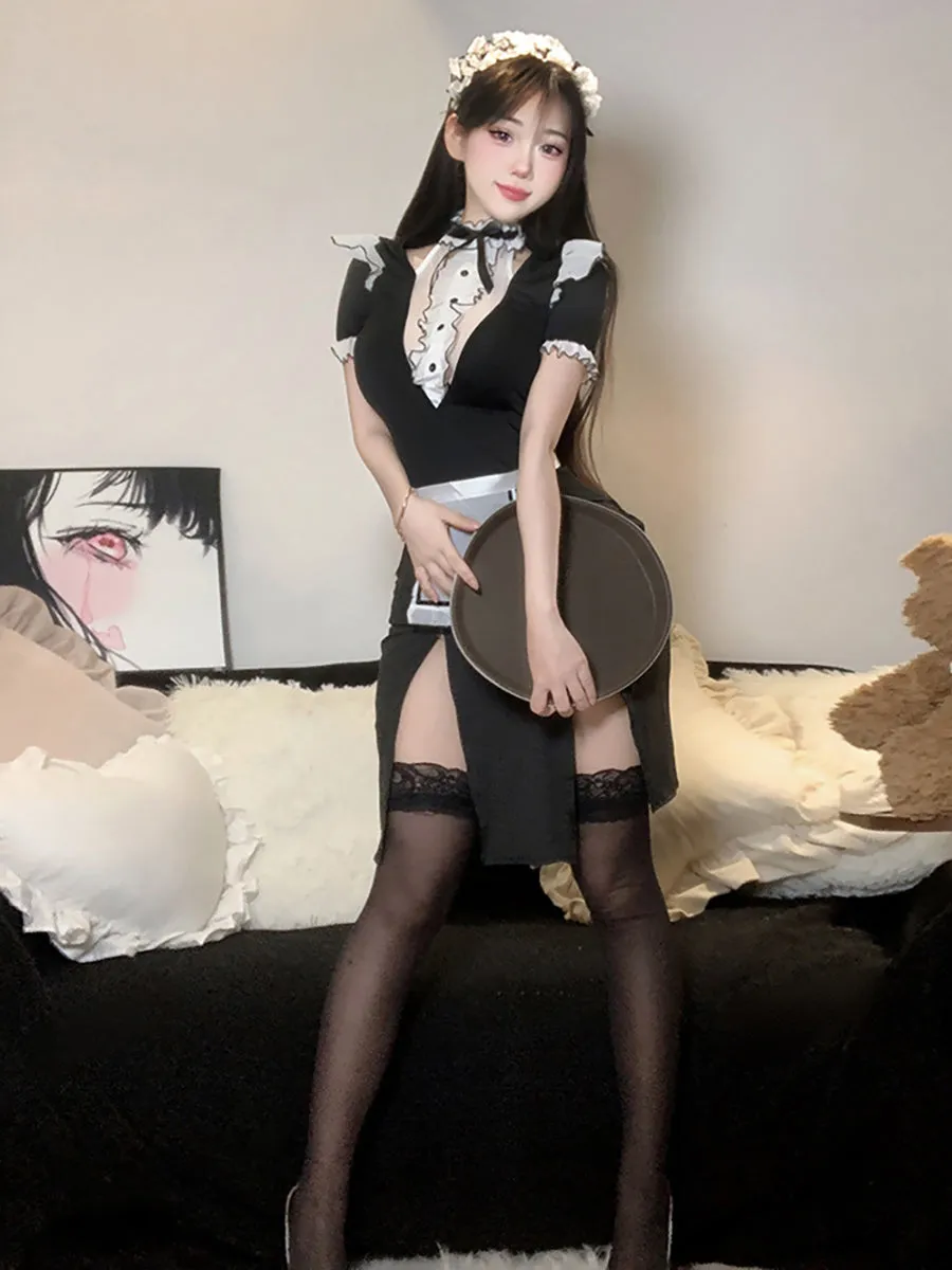 French Maid High Slit Dress