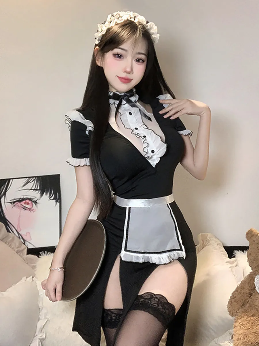 French Maid High Slit Dress