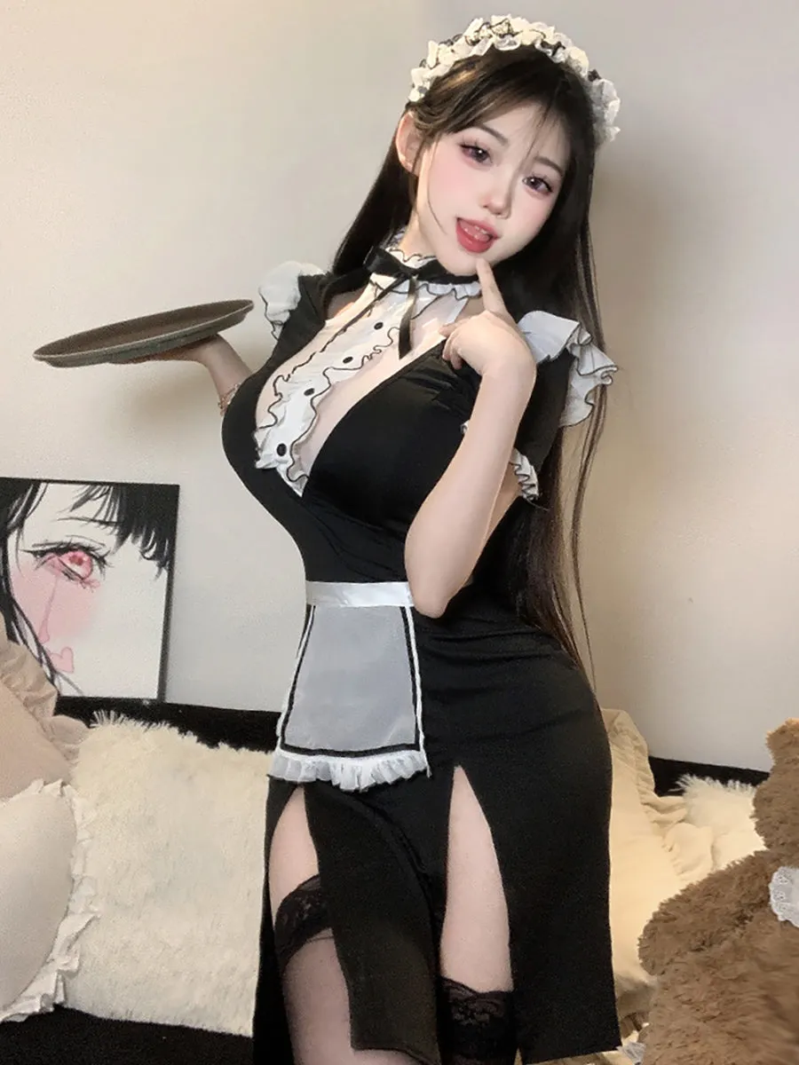 French Maid High Slit Dress