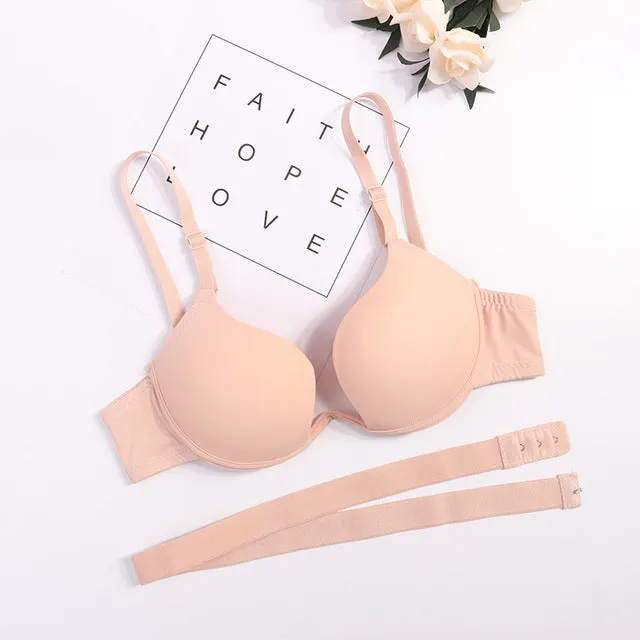 Japanese Style Deep V Push Up Bra Strapless Underwire Underwear Women Sexy Soutien Gorge Thin Half Cup Lingerie Beauty Back Hot