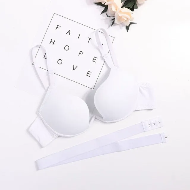 Japanese Style Deep V Push Up Bra Strapless Underwire Underwear Women Sexy Soutien Gorge Thin Half Cup Lingerie Beauty Back Hot