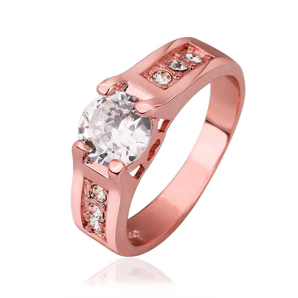 jewerly anillos 18K GP one white stone rose color party wedding rings girl Jewelry Rings549 ELY
