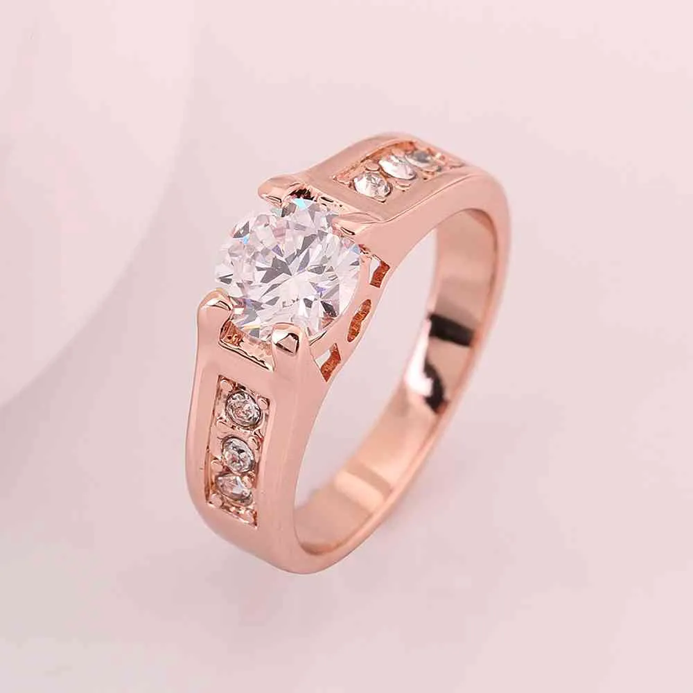 jewerly anillos 18K GP one white stone rose color party wedding rings girl Jewelry Rings549 ELY