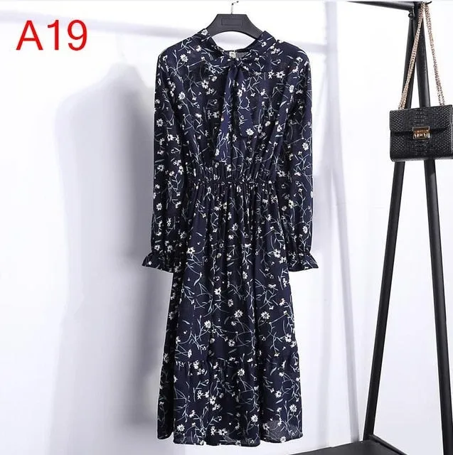 Korean Black Shirt Vestidos Office Polka Dot Vintage Autumn Dresses Women Dresss Pring 2019 Midi Floral Long Sleeve Dress Female
