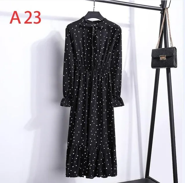 Korean Black Shirt Vestidos Office Polka Dot Vintage Autumn Dresses Women Dresss Pring 2019 Midi Floral Long Sleeve Dress Female