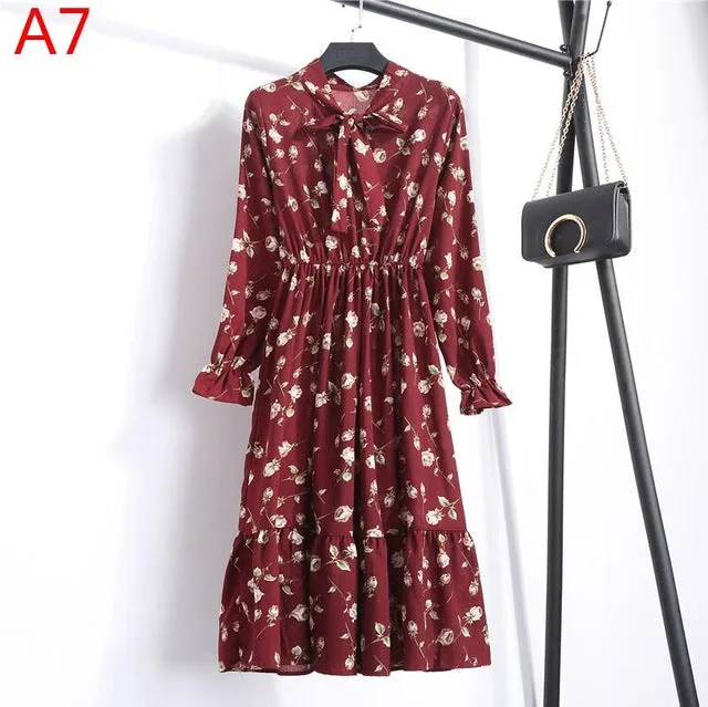 Korean Black Shirt Vestidos Office Polka Dot Vintage Autumn Dresses Women Dresss Pring 2019 Midi Floral Long Sleeve Dress Female