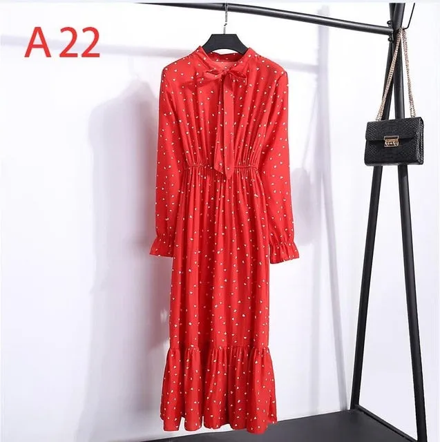 Korean Black Shirt Vestidos Office Polka Dot Vintage Autumn Dresses Women Dresss Pring 2019 Midi Floral Long Sleeve Dress Female