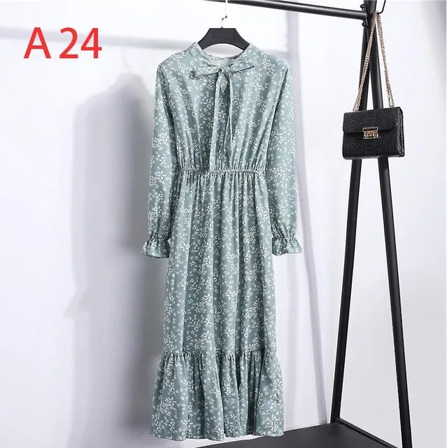 Korean Black Shirt Vestidos Office Polka Dot Vintage Autumn Dresses Women Dresss Pring 2019 Midi Floral Long Sleeve Dress Female