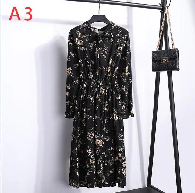 Korean Black Shirt Vestidos Office Polka Dot Vintage Autumn Dresses Women Dresss Pring 2019 Midi Floral Long Sleeve Dress Female