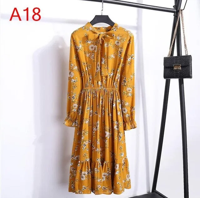 Korean Black Shirt Vestidos Office Polka Dot Vintage Autumn Dresses Women Dresss Pring 2019 Midi Floral Long Sleeve Dress Female
