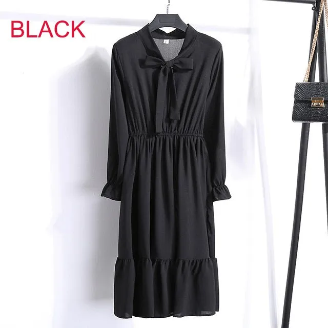 Korean Black Shirt Vestidos Office Polka Dot Vintage Autumn Dresses Women Dresss Pring 2019 Midi Floral Long Sleeve Dress Female